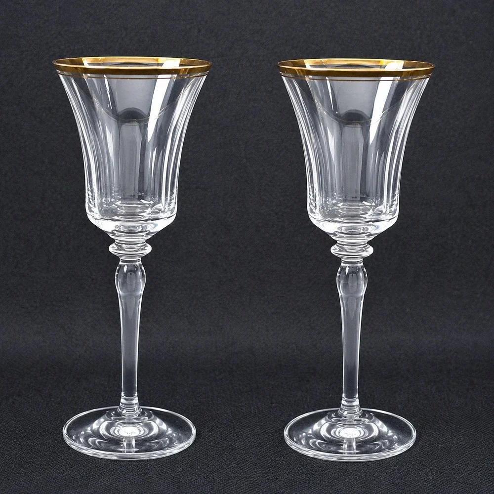 Mikasa‎ Jamestown handblown Wine Glasses Gold Rim Flared Tulip Baluster Stem 2pc